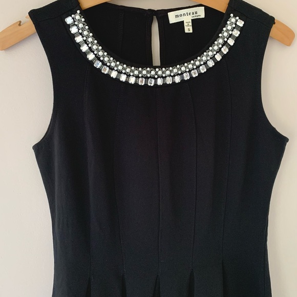 Monteau Jewel Neck Fit and Flare Little Black Cocktail Dress size Small - Picture 3 of 8